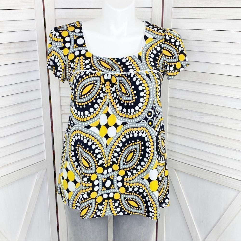 New Directions Mandala Print Shirt‎ Yellow Black Gray XL